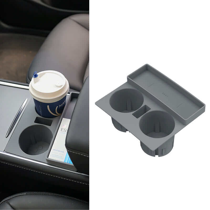 "Meow" Silicon Cup Holder Mat For Tesla Model Y - Gray - Pink-first