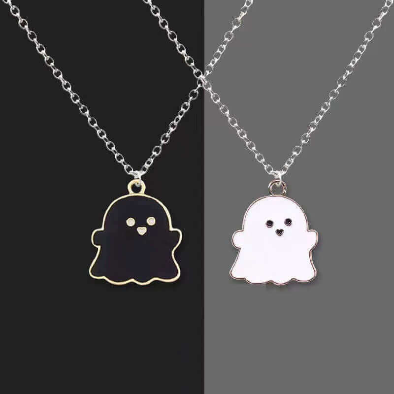 Ghostly Halloween Black and White Ghost Necklace (1 Pair) - Black-White-Spooky Style - $10.99