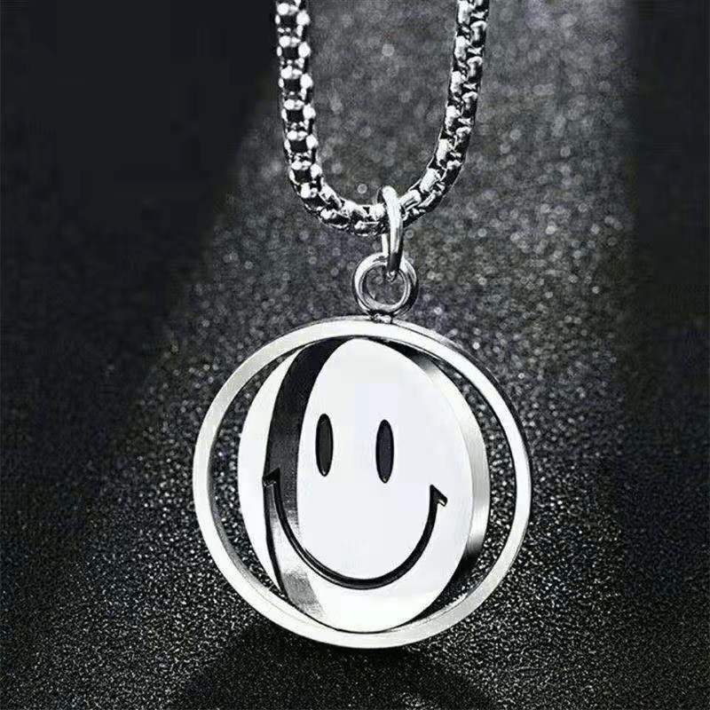 Smiley Face Spinner Necklace - Ins Street Style Hip-Hop Pendant for Men & Women